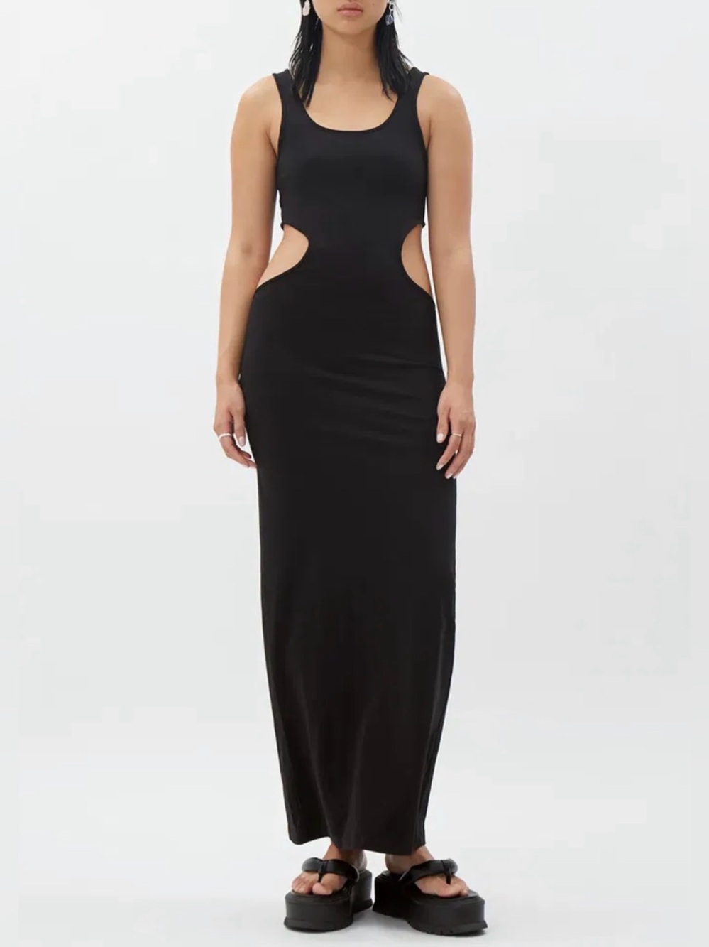 Weekday Black Side Cutout Cotton Maxi Dress Size Large